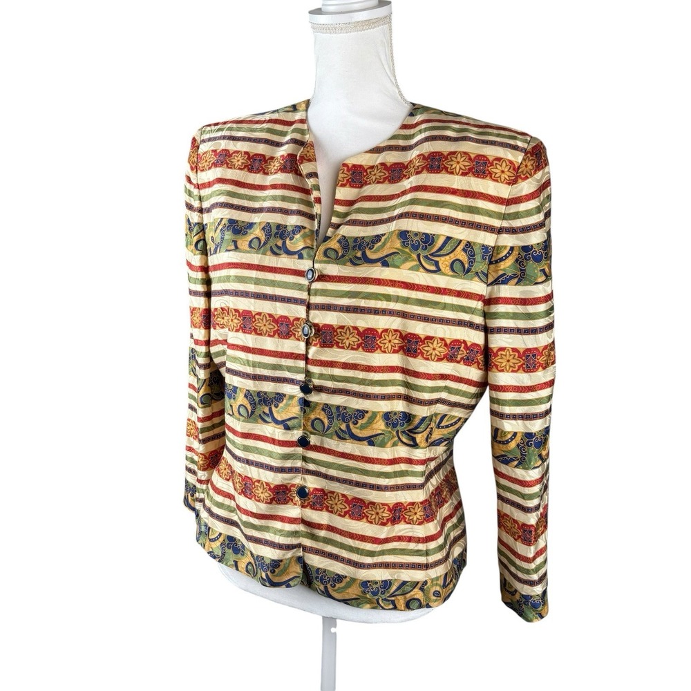 Vintage Adrianna Papell Size 12 100% Silk Cream Paisley Blouse Office Career